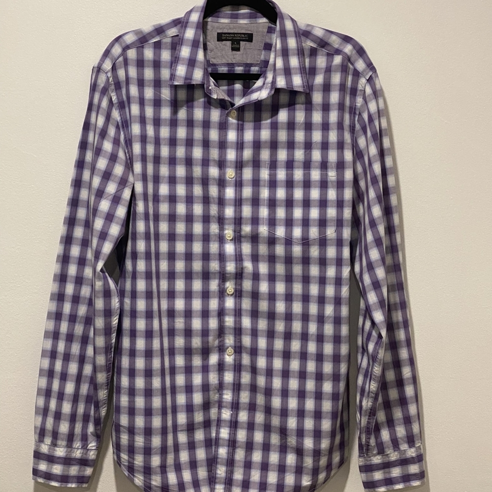 Purple and White plaid Banana Republic long sleeve button down.